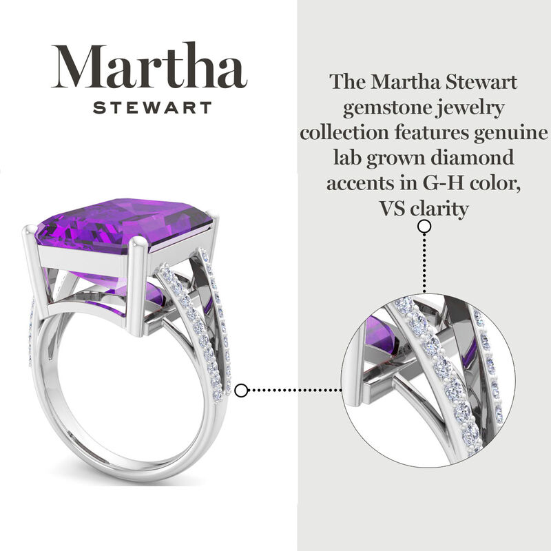 Martha Stewart 10 1/4ctw. Emerald Cut Amethyst & Lab Grown Diamond Ring In Sterling Silver image number null